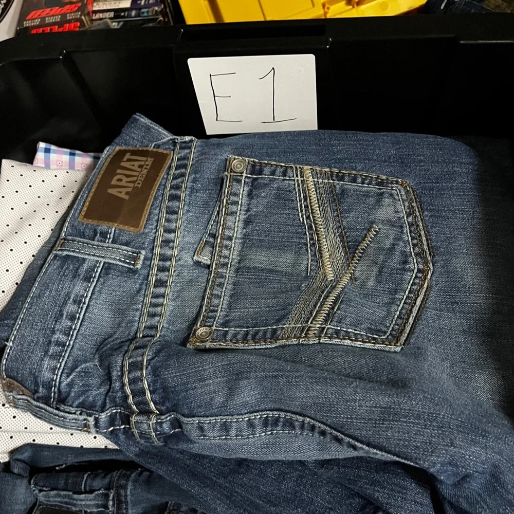 Ariat M6 Slim Boot Jeans 36x32 Mens Med Wash 100% Cotton Denim Pocket Embroidery